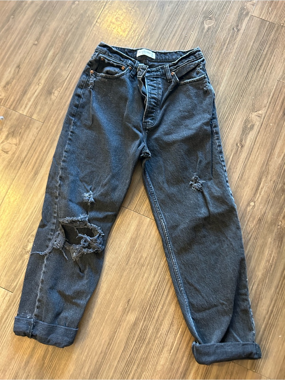 Abercrombie & Fitch Washed Black Distressed Boyfriend Jeans